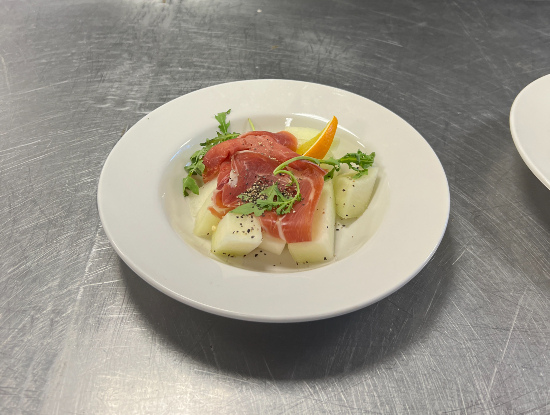 Duo of Melon with Parma Ham drizzled with Lemon Thyme Syrup