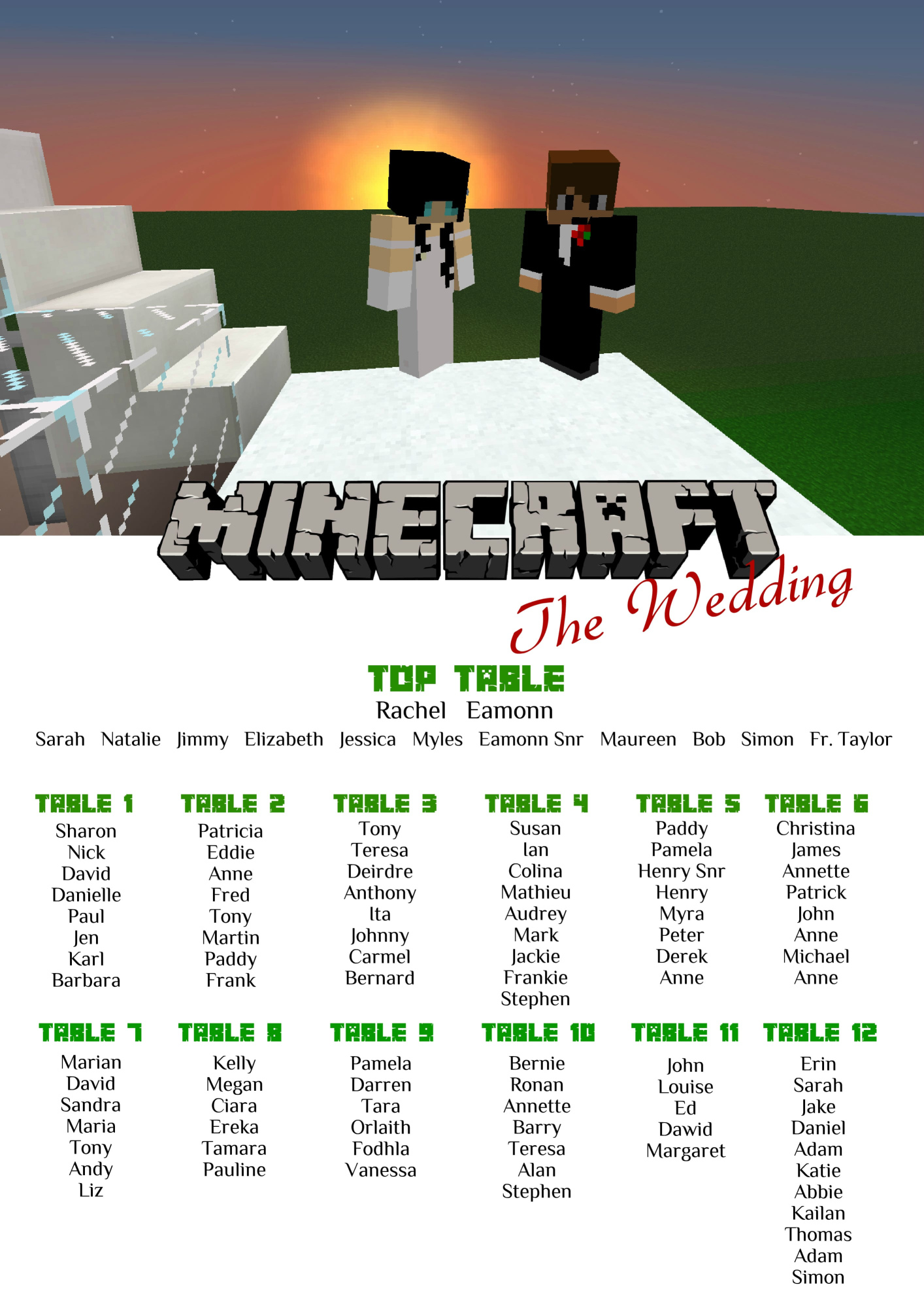 wedding table plan minecraft